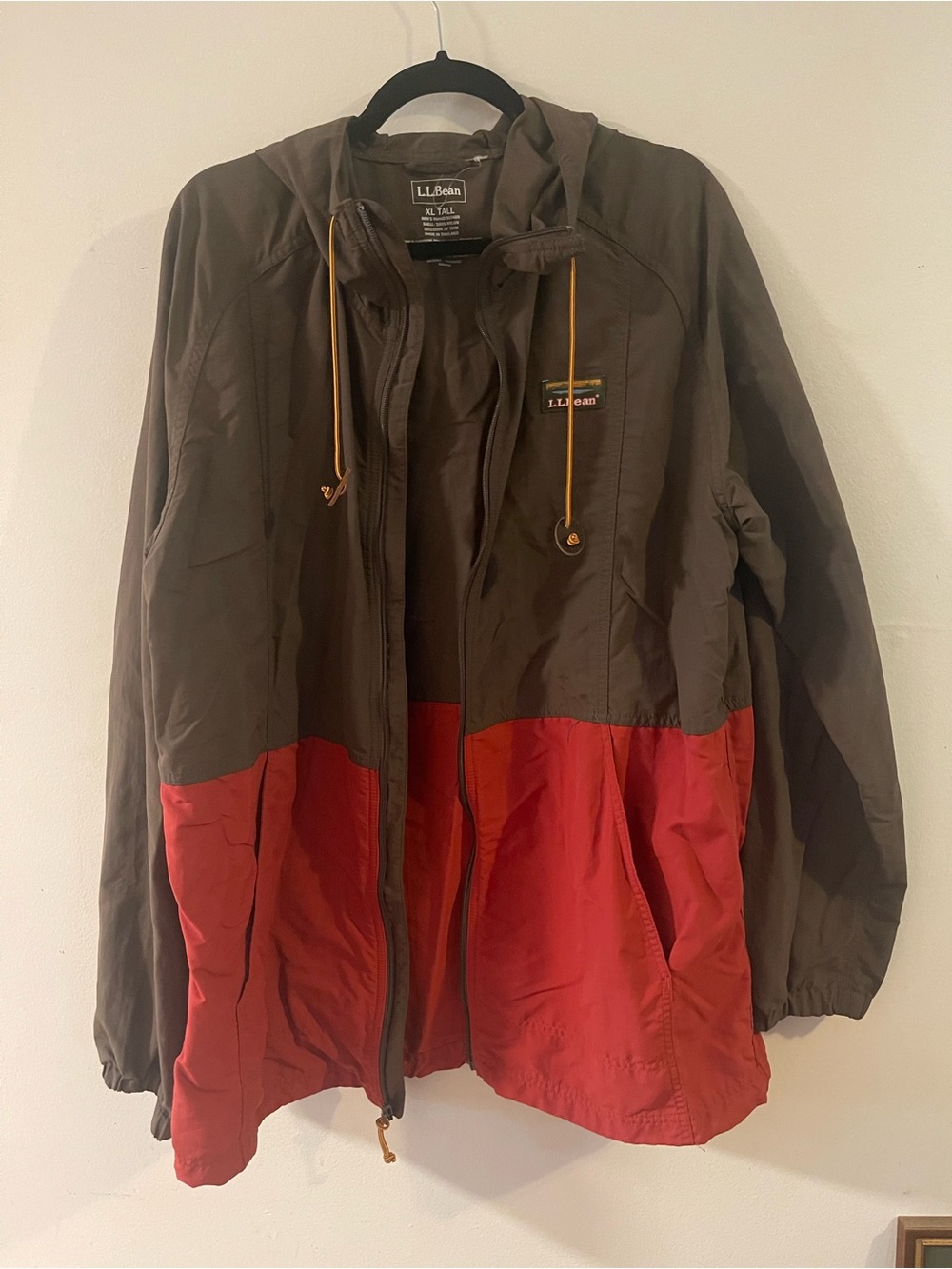 L.L. Bean Two-Tone Hooded Windbreaker — Brown & Red